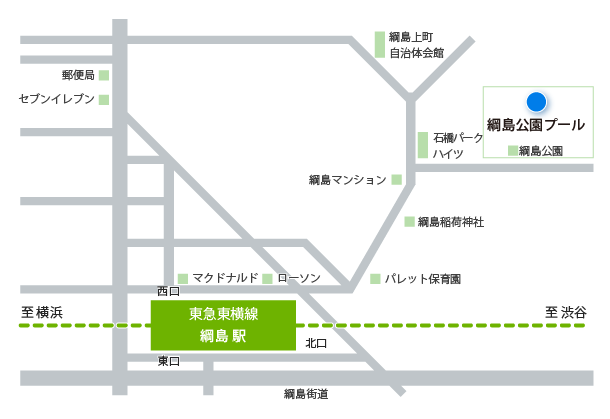 綱島公園プールへの地図